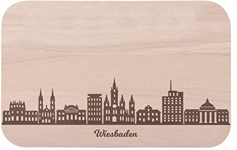 GRAVURZEILE Frühstücksbrettchen Wiesbaden mit Skyline Gravur - Brotzeitbrett & Geschenk für Wiesbaden Stadtverliebte & Fans - ideal auch als Souvenir