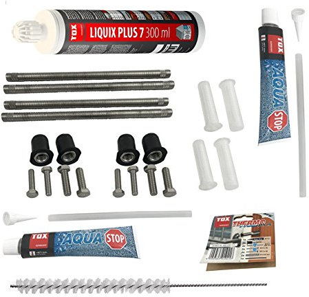 TOX Schwerlast Befestigungsset Abstandsmontagesystem für Lochstein und Vollstein Thermo Proof Plus 4 x M16 A4 mit mit Aqua-Stop + Verbundmörtel Liquix Plus 7 + Zylinderbürste