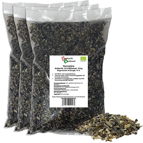 Saatzucht Bardowick Hornspäne Naturdünger 30 kg, 100% natürlicher Dünger mit 14% Stickstoff für Gemüse- und Ziergarten, Natürlicher Stickstoffdünger und Gartendünger mit Langzeitwirkung