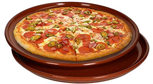 MamboCat - Set di 2 piatti per pizza, 2,5 x Ø 32 cm, in argilla mediterranea di alta qualità, realizzati a mano, piatti vichinghi medievali, in argilla smaltata