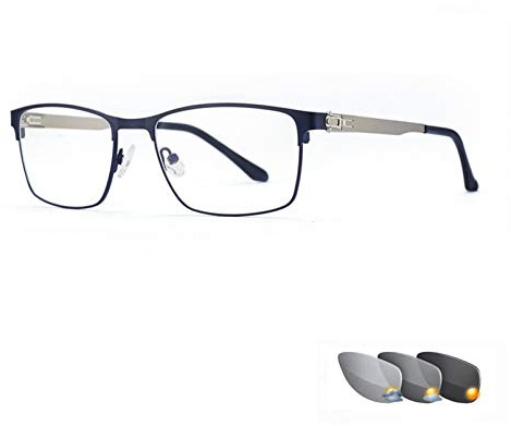 Photochrome Lesebrille mit großem Rahmen für Herren, Brillen mit modischem Farbwechsel, Vollmetallrahmen und Kunstharzlinsen, komfortable Sonnenbrille, Gold