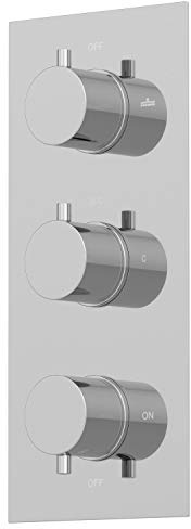Architeckt® Thermostatic Bathroom Shower Mixer Valve Concealed Triple Outlet Wall Mounted Round Controls Diverter Modern, Chrome