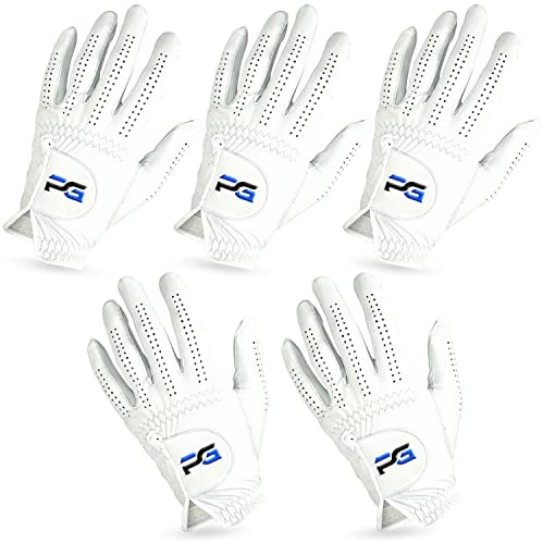 Golf Gloves (5 Pack) Cabretta Leather, Premium Quality Mens Golf Gloves, Left Hand Gloves for Right Handed Golfers (Large)