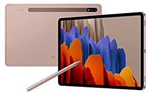 Samsung Galaxy Tab S7, Android Tablet mit Stift, 4G, WiFi, 3 Kameras, großer 8.000 mAh Akku, 11,0 Zoll LTPS Display, 128 GB/6 GB RAM, Tablet in Bronze