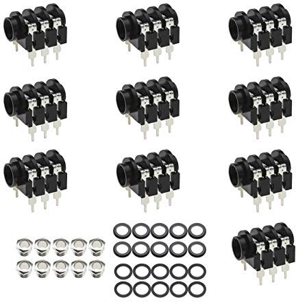 Be In Your Mind 10 Stück 6,35mm Mono Stereo Kopfhörerbuchse Audio-Klinkenbuchse 6-polige Steckverbinder mit Befestigungsmuttern Unterlegscheiben