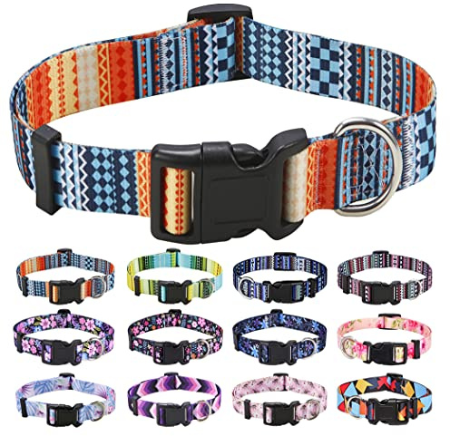 Mihqy Hundehalsband, Verstellbares, Weich & Komfort Hunde Halsband, Böhmisches, Blumen, geometrisches, Stammes Design, für Kleine, Mittlere und Große Hunde(Böhmische Orange,S)