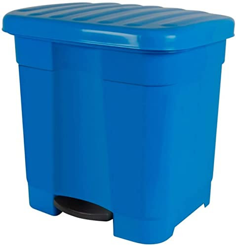 Tradineur - Cubo de Basura Pedal 46 litros Plástico 45 x 41 x 47 cm , Contenedor de basura con separador para colocar 2 bolsas (Azul)