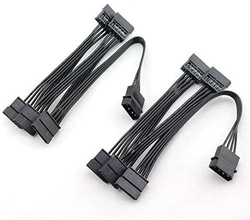 MEETOOT 2pcs IDE to SATA Power Cable IDE Large 4 Pin to PC Server Hard Drive 15 Pin SATA Power Supply Adapter Converter Cable Cord 18AWG Wire SATA Extension Cable 1 to 5 Splitter Black