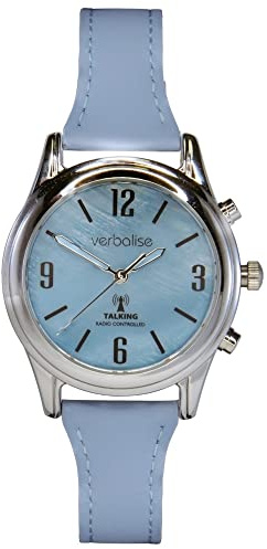 Verbalise Ladies Radio Controlled Talking Watch with Leather Strap, Blue VLRC-206LBL