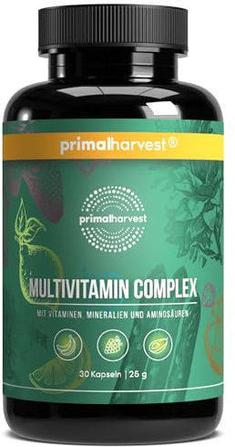 Primal Harvest® Multivitamin Tabletten (30 Portionen) - Hochdosiert - Kapseln mit essenziellen Vitaminen - Vitamin A,C,D,K und Mineralstoffen wie Biotin,Zink,Folsäure - Vitamintabletten