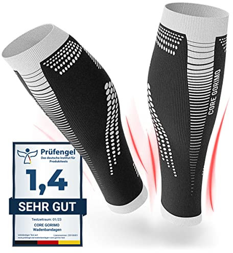 CORE GORIMO – Waden Kompression – Atmungsaktiv – Optimale Unterstützung beim Sport dank Waden Kompressionsstrümpfe ohne Fuß für Damen Herren (L, Schwarz/Weiß)