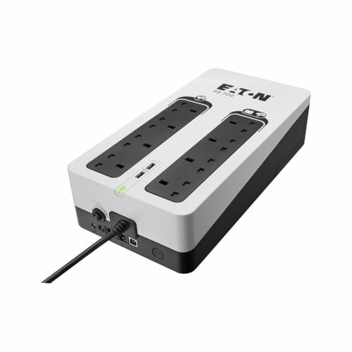 Eaton 3S 700B UPS - Off Line Uninterruptible Power Supply - 3S700B - 700VA (8 BS outlets, 2 USB Type-A ports, Quiet, Shutdown software) - USB interface (cable included) - Black&White