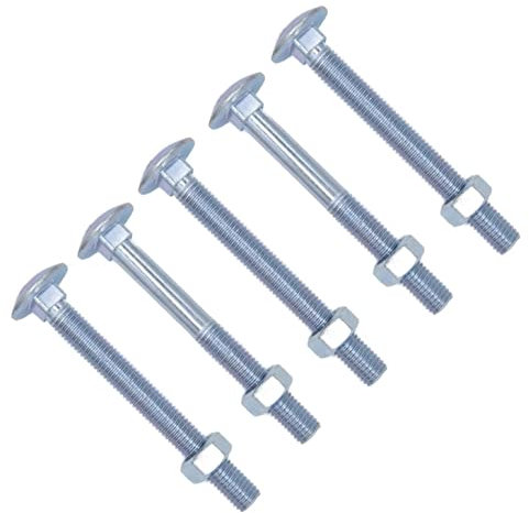 TERF® M8 X 150mm Cup Square Carriage Bolt and Nut M8 (8mm) X 150mm Coach Bolts with Hexagon Nuts - Pack of 5