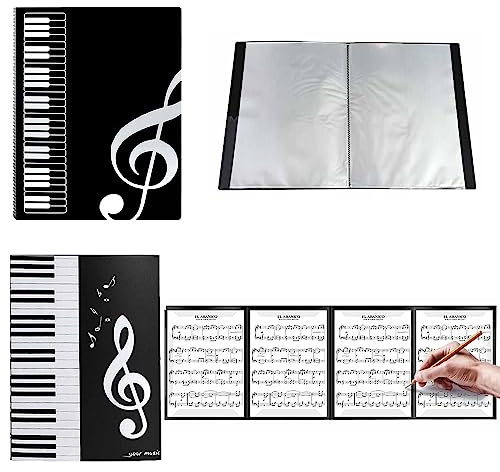 Sonwaha Carpeta para Partituras 40 Fundas+Música Desplegable Cuando se Juega Instrumento 6 Páginas,Carpeta de Almacenamiento Negra,Carpeta de Música A4 para Hojas
