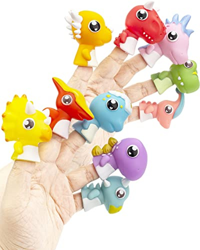 AQKILO Dinosaur Finger Puppet Set, Animals Puppet Show Theater Props, Educational, Bath Toys,10 Pieces