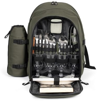 Livoo – Sac à Dos Pique-Nique 4 Personnes SE970C – 11L, 600D, 30 Accessoires, Vert
