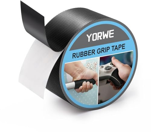 Yorwe Rubber Grip Tape, Ultra-Thin Strong Adhesive Anti-Slip Waterproof Heat Resistant Wear-Resistant Cushion Pad, Making Handles or Contact Surfaces Safer, with Grip and Comfort (Black, 5CM x 3M)