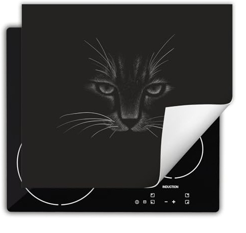 DarHaus Herdabdeckplatte Einteilig Küche Herdabdeckung Ceranfeld Herdabdeckplatten Anti Rutsch Matte Aufrollbar 60x52 cm, schwarz - Katze