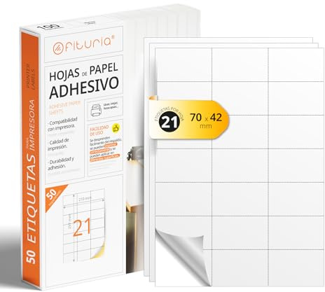 A4-Bögen mit weißen selbstklebenden Etiketten, Erstellen Sie Ihre eigenen individuellen, Sicherer selbstklebender A4-Papier, Selbstklebendes Etikett zum Bedrucken - Ofituria (21 pro Blatt, 50 Bögen)