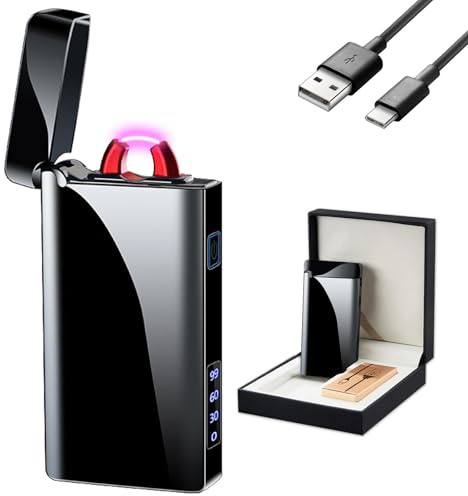 GADATOP Elektrisches Feuerzeug, Wiederaufladbar USB-C, LED Batterieanzeige, Winddicht, Modern, Schwarz