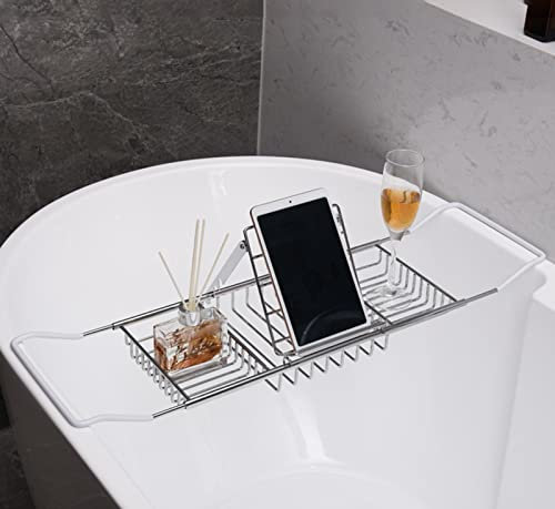 Tablett Im Europäischen Stil, Metall-Badewannen-Caddy-Tablett, Erweiterbare Badewannenregale Für Laptop/Bücher/Seifen, Leichtes Badewannen-Tablett Für Duschbad (Silber)