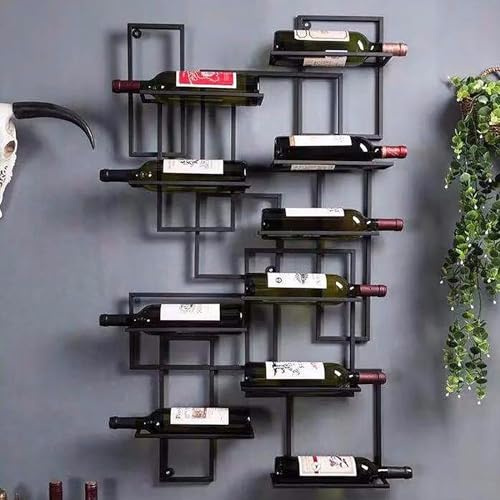 LUVEQLSIT Porta Bottiglie di Vino da Parete, cantinetta vino da parete a parete in metallo, Angolo Bar Mensole da Muro mobile porta bottiglie per la sala da pranzo in cucina bar (Color : Black)