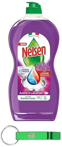 Nelsen Lavanda Detersivo per Piatti - Detersivo per Piatti - Detersivo - Detersivo y vinagre - Desengrasa a fondo y tiene un efecto refrescante en la vajilla 850 ml + llavero Beni Culinari gratuito