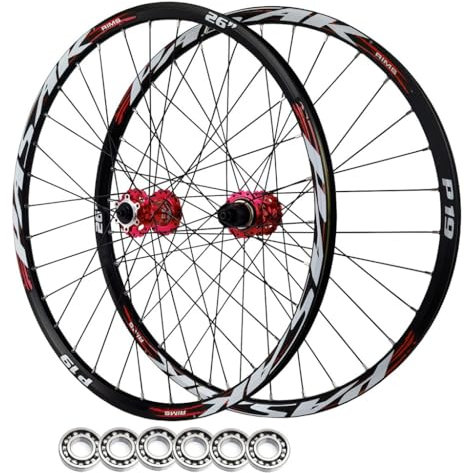 DYSY MTB Steckachsen Radsatz 24/26/27,5/29 Zoll, Aluminiumlegierung Scheibenbremse Abgedichtetes Lager 32H Fahrrad Hinterradfelge for 7-12 Gang 2210G(Farbe:Rot,Size:QR 24 inch)