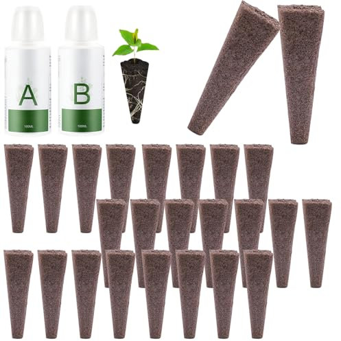 GOEDCH Kit gousses graines pour Système de Culture Hydroponique: D'éponges de Culture Hydroponique Inclus 25 Éponges de Croissance et 2 Nutriments Solides A&B, Kit Hydroponique pour Potager Interieur