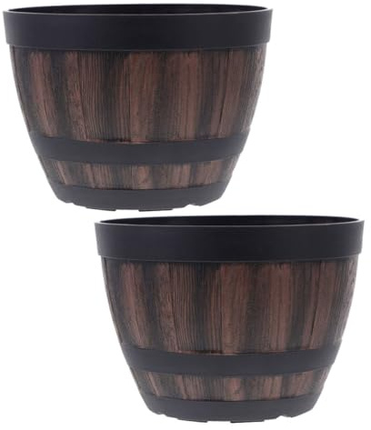 CANIGHT 2piezas Macetas De Barril Vintage Tiestos Decorativos para Jardín y Hogar para Plantas y Flores Diseño Resistente y Versátil Decoración Interior y Exterior