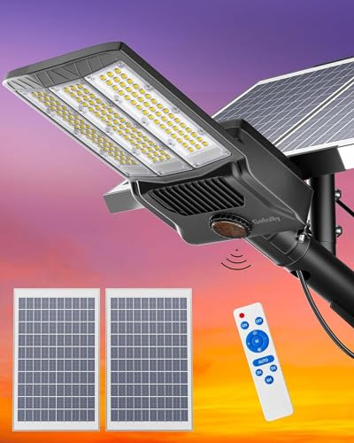 Gefolly SL-9900W Lampadaire Solaire Extérieur, Lampe Solaire Extérieur | 6500K Projecteur Solaire du Crépuscule à l'Aube, IP67 Étanche Eclairage Exterieur Solaire Pour Rue Garage Éclairage Public