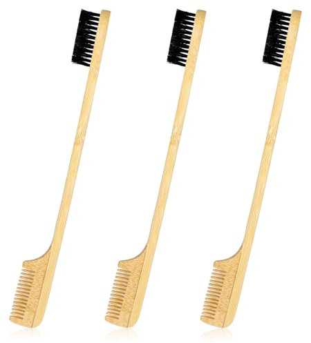 Schnurrbartpinsel für Herren, Kanten-Kontrollbürste, doppelseitig, für schwarzes Haarstyling, sanfte Pflege, Haarkantenpinsel, glatter Kamm, Fellpflege, Holz, Augenbrauenwerkzeug, 3 Stück