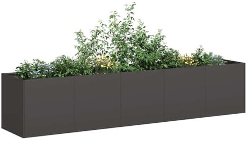 Homgoday Pflanzkübel Schwarz 200x40x40 cm Kaltgewalzter Stahl Hochbeet Blumenkübel Pflanzkasten Blumenkasten Gemüsebeet Pflanzbeet Gartenbeet Frühbeet Hochbeet für Garten Balkon Terrasse