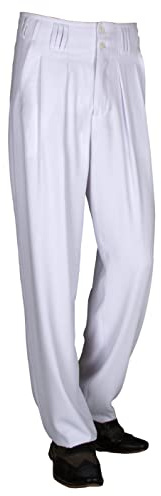 Weiße Bundfaltenhose für Herren mit weitem Schnitt. Ideal für Tanz, Boogie Woogie - Festliche Anlässe. Perfekt für Rockabilly - Gesellschaftstanz - Outfits.