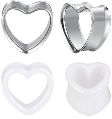 Besyvvin 4er Herz Ohr Tunnel Chirurgenstahl Acryl 8-22mm Silber Ohr Gauges Ohr Plug Expander Piercing Damen Herren