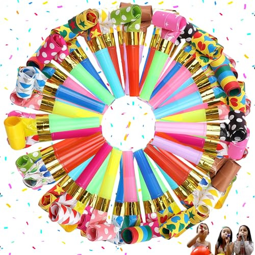 agogue Lot de 100 sifflets pour anniversaire d'enfant - Qualité supérieure - Mélange de couleurs - Convient pour les fêtes et les anniversaires (couleur aléatoire)
