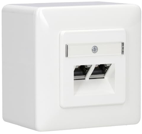 Rutenbeck UAE - Cat.6A iso Netzwerkdose - 10 Gbit/s, 2-fach, Aufputz | Datendose 136112070 mit Aufputz-Gehäuse, geschirmt, 2x RJ45 Anschlüsse, für Cat.6 & Cat.7 Kabel, reinweiß