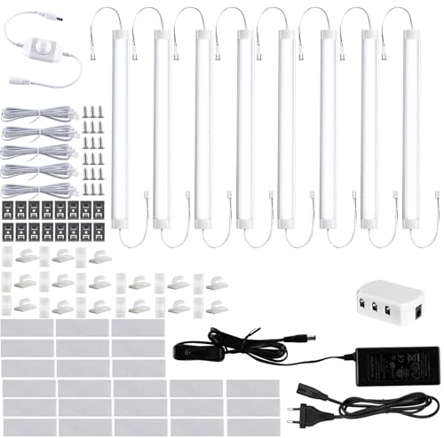 LABOREDUCER Unterbauleuchte LED Küche 8 Stück, Schrankbeleuchtung Dimmba | 30cm LED Lichtleisten mit Stecker und Schalter. Ideal für Küchen, Schränke, Regale und Arbeitsbereiche in Weiß