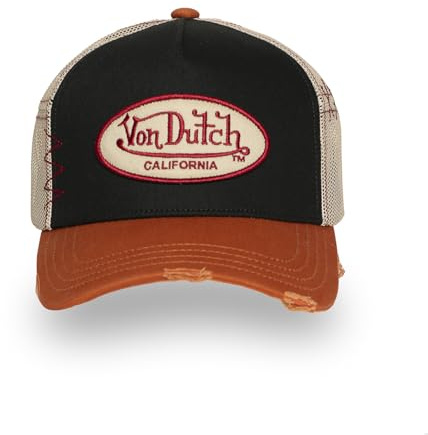 Von Dutch Justerbar keps för män och kvinnor, truckerkeps som används, Brun/svart, One size