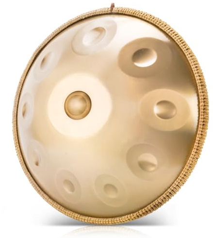 BIILOYY 22 Inch Handpan Drum,10 Töne 440Hz Handpan Instrument,D-Moll Hand Pan,Handabgestimmtes Komplettset für Soundhealing, Yoga and Live-Performance (Gold, 10 Töne- 440Hz)