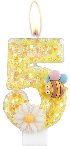 Bessy shop Geburtstagskerzen Zahlen 5,Bienenblumen Zahlenkerze,Geburtstagskerze für Jungen & Mädchen Gelbe Biene & Blume für Geburtstag Kreative Kuchendekoration & Geburtstagsdekoration
