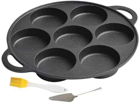 Pannkakspanna i gjutjärn – 7 hål, pannkakstillverkare, robusta non-stick-, platta pannkakor stekpanna | pannkakor panna för frukost cré biff pizza bakning grillning stekspis