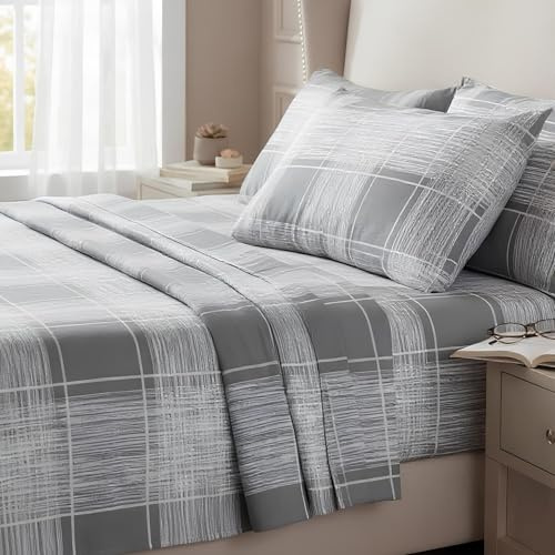 Bifulco x Rebecca Home Completo Lenzuola Matrimoniale Invernale in Flanella di Cotone 100% – Set 4 Pezzi Fantasia Check (Ghiaccio)
