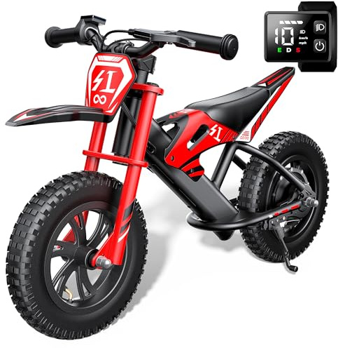 Gyroor S1 Kids Electric Balance Bike, 200W Motor 3 Speeds up to 10 MPH, 12-Inch Pneumatic Tires, 7-Color Rear Fender LED Taillight, Drum Brake, UL2272 Certified, for Ages 3-6, Black-9BD