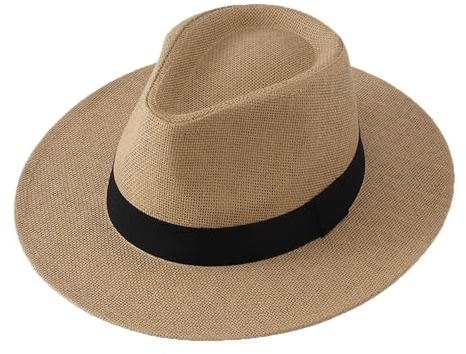 Chapeau de soleil d'été 2026 pour homme à large bord en paille Chapeau de cowboy respirant Chapeau de plage pour l'extérieur Voyage Pêche Jardinage, kaki, taille unique