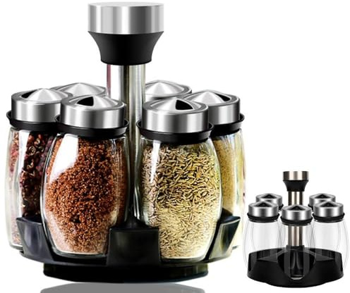 Aieraczy 6Pcs Salt Shaker 120ml, Revolving Spice Rack Organizer with Spice Jars, Salt and Pepper Shaker, Spice Shaker, Salt Container Salt Dispenser for Seasoning Kitchen