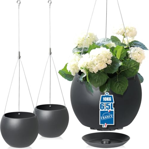 Stimo 2er Set Blumentopf Hängend 26cm Blumenampel 6,5L für Innen und Außen Hängetopf mit Ablaufkanälen für Drainage