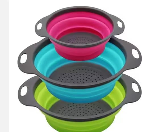 faltbares Silikon Küchensieb Set (3 teilig)-Platzsparende Abtropfsieb für Nudeln, Obst & Gemüse