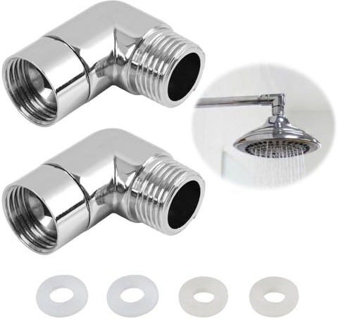2Pcs Adaptateur de Pommeau de Douche à 90 ° Raccord coudé pour pommeau de douche pour Tuyau de Douche avec Joint en Caoutchouc pour Raccords de Douche, Robinet Douche et Flexibles,Argenté