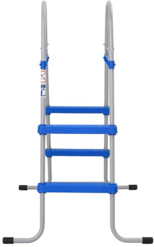 Poolstege för uppställningspooler 84 cm stål och plast med halkfria ribbor, ledstång och stativ, lämplig som poolstege